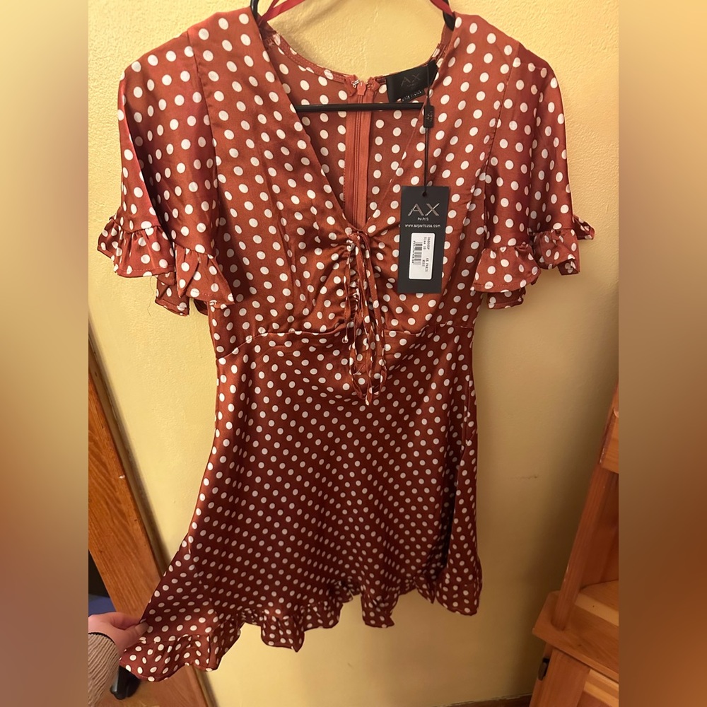 NWT AX PARIS rust polka dot dress sz 10